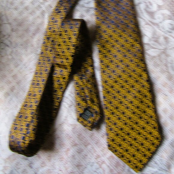 New & Lingwood Silk Tie, Gold/Navy, made in Italy - Picture 1 of 6